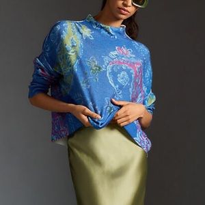The Alani Cashmere Mock-Neck Sweater Pilcro Blue Motif Oversized Anthropologie